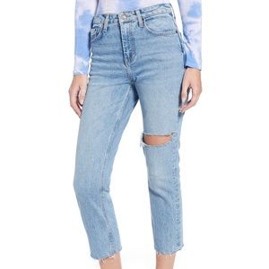 Topshop Ripped Straight Leg Raw Hem Jeans